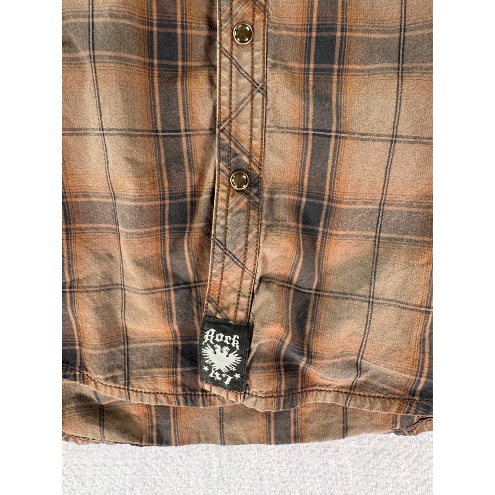 Rock 47 by Wrangler Mens Brown Plaid Western Snap Embroidered Shirt Large - Picture 4 of 7